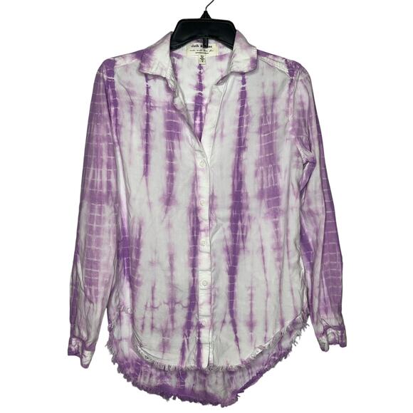 Anthropologie x Cloth & Stone Purple Tie Dyed Frayed Button Down Shirt Small - Picture 3 of 12
